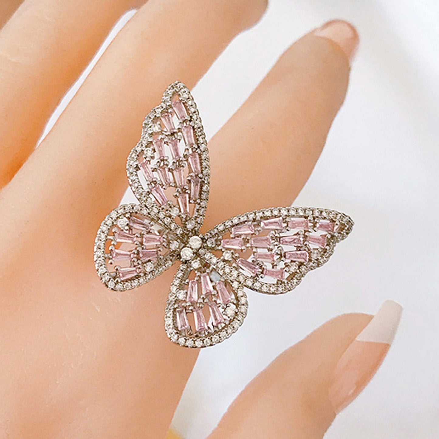 Butterfly Ring Cubic Zirconia Open Statement Adjustable Butterfly Rings Weddings Jewelry Gifts for Women Girls
