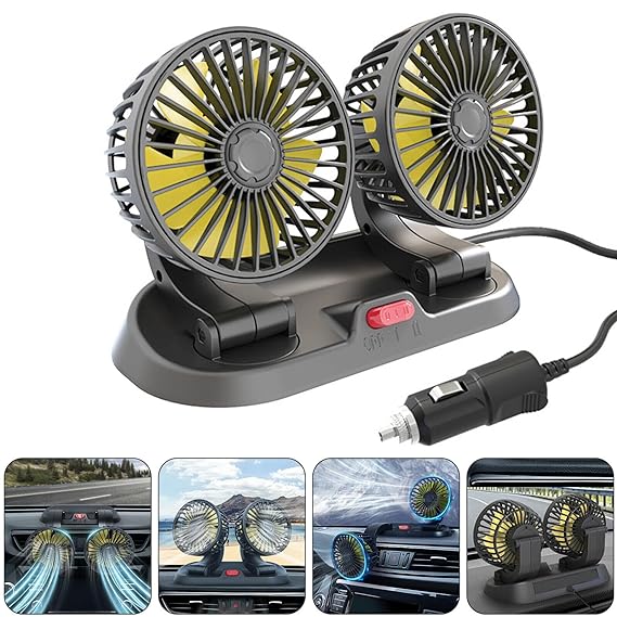 Universal Car Fan 12/24V – 12/24V Cooling Fan with 360 Degree Rotatable Electric Car Cooling Fan with 360 Degree Rotatable and Temperature Display Luckxing