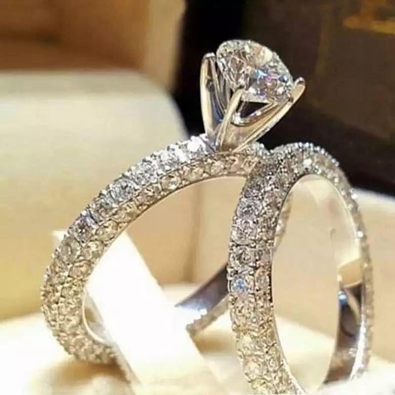 Stone Round Ring Set Fashion White Gold Filled Jewelry Promise Engagement Rings For Women