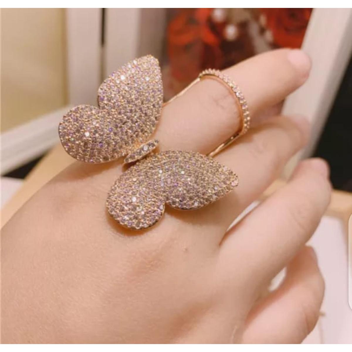 Butterfly Ring Cubic Zirconia Open Statement Adjustable Butterfly Rings Weddings Jewelry Gifts for Women Girls