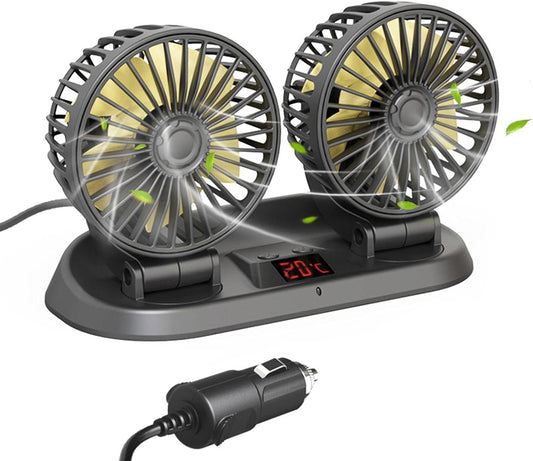 Universal Car Fan 12/24V – 12/24V Cooling Fan with 360 Degree Rotatable Electric Car Cooling Fan with 360 Degree Rotatable and Temperature Display Luckxing