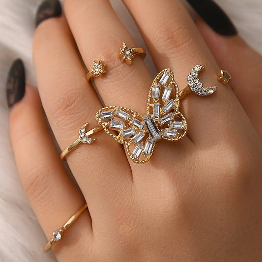 Butterfly Ring Cubic Zirconia Open Statement Adjustable Butterfly Rings Weddings Jewelry Gifts for Women Girls