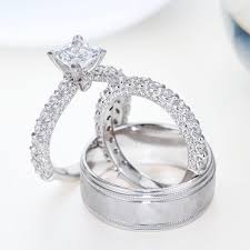 Stone Round Ring Set Fashion White Gold Filled Jewelry Promise Engagement Rings For Women